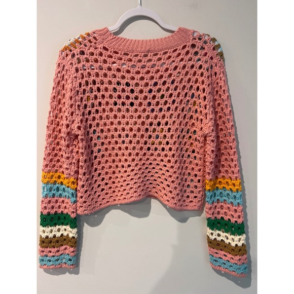 Debut Colorful Granny Square Cropped Sweater Size Medium Cozy Cottagecore - Picture 3 of 7